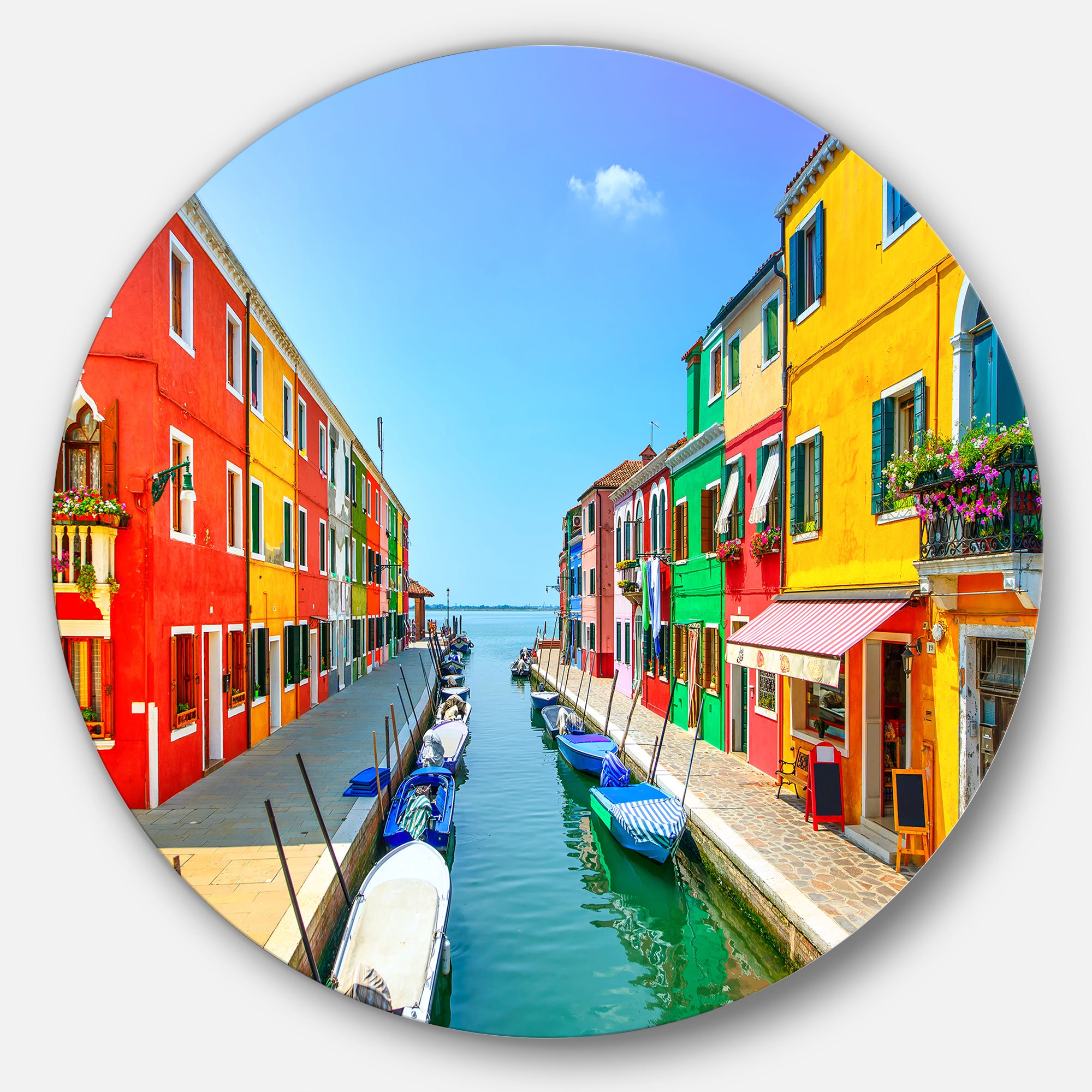 Colorful Burano Island Canal Venice' Extra Large Landscape Metal Circle Wall Art
