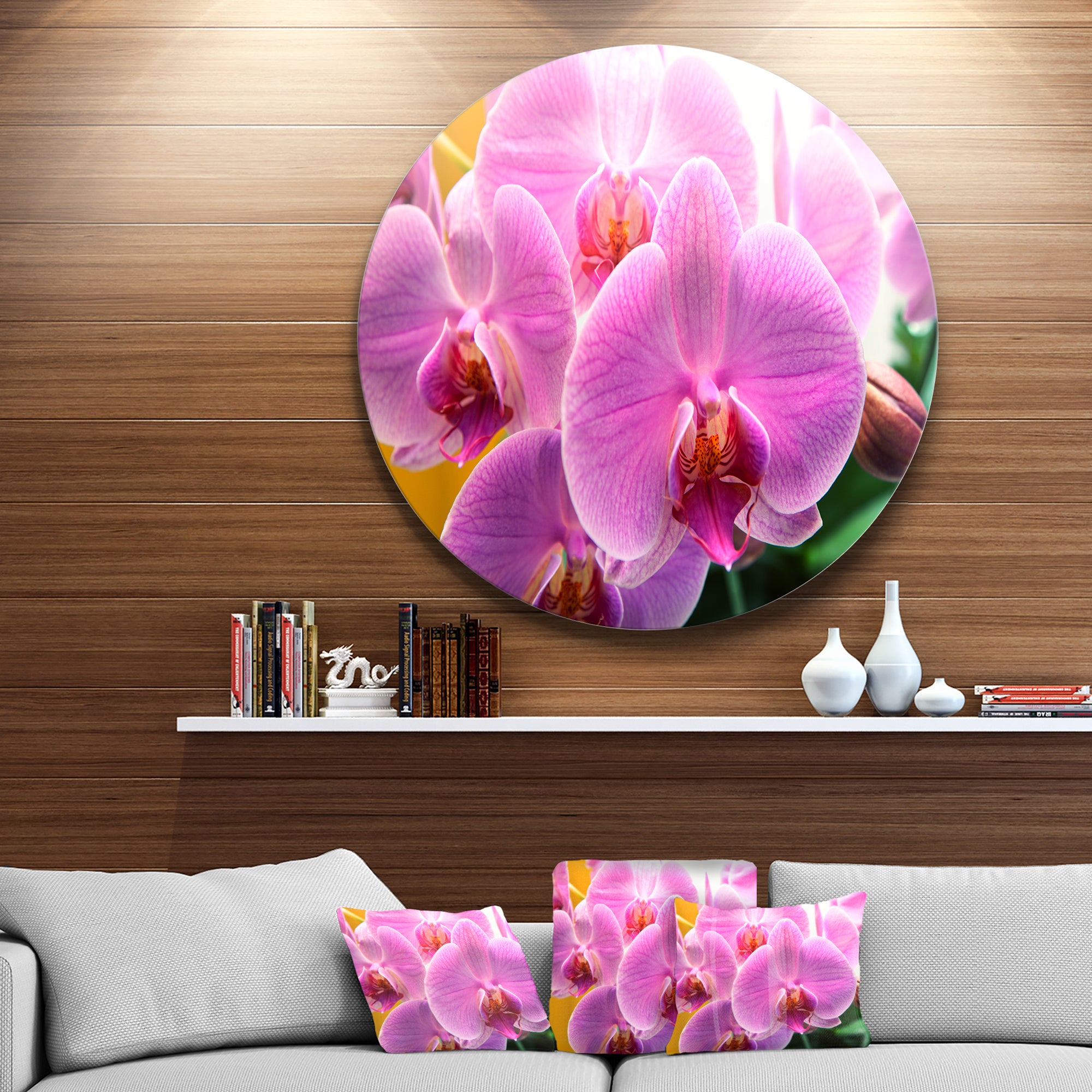 Beautiful Purple Orchid Flowers' Large Flower Oversized Metal Circle Wall Art