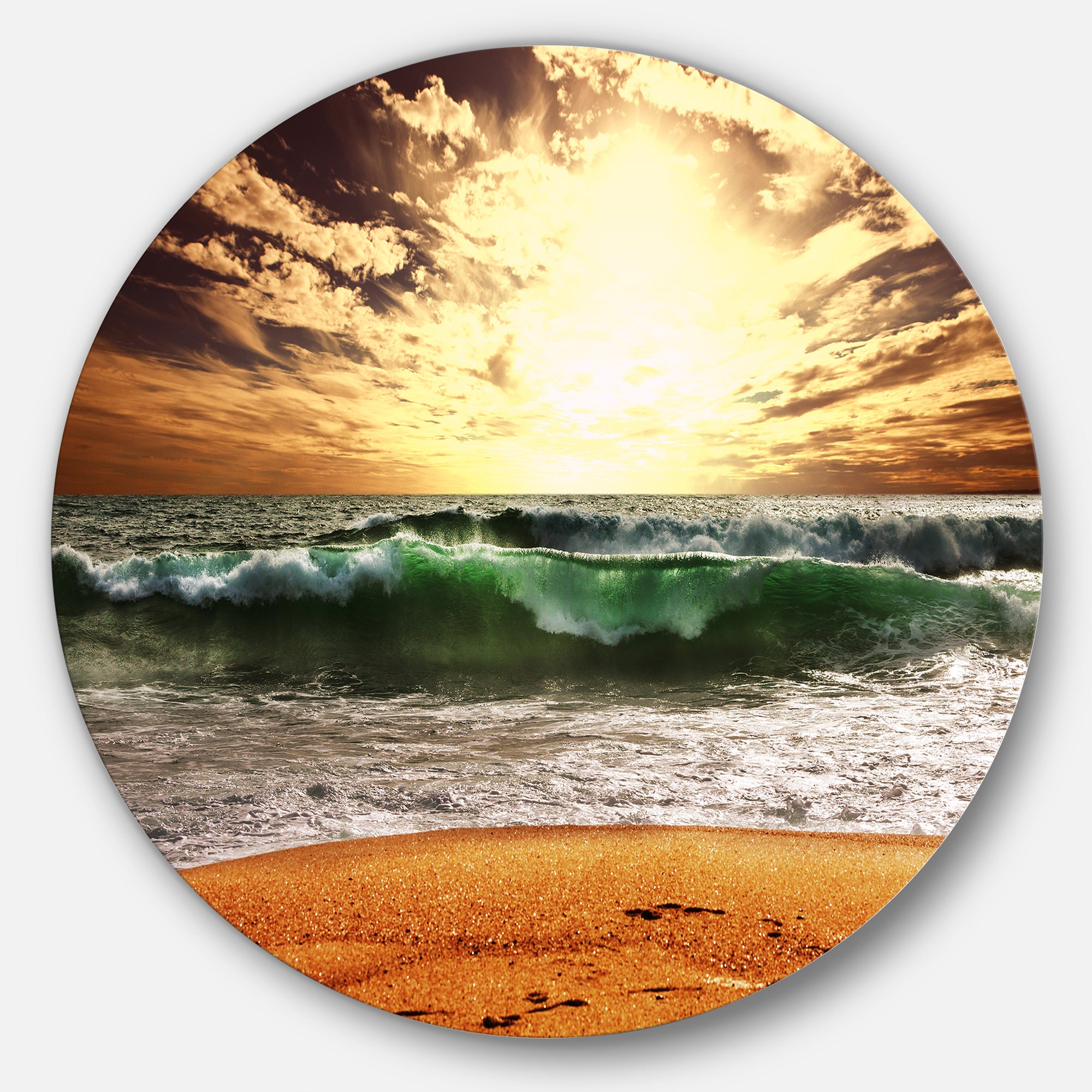 Raging Green Waves At Sunset' Disc Large Seashore Circle Metal Wall Decor