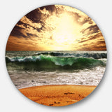 Raging Green Waves At Sunset' Disc Large Seashore Circle Metal Wall Decor