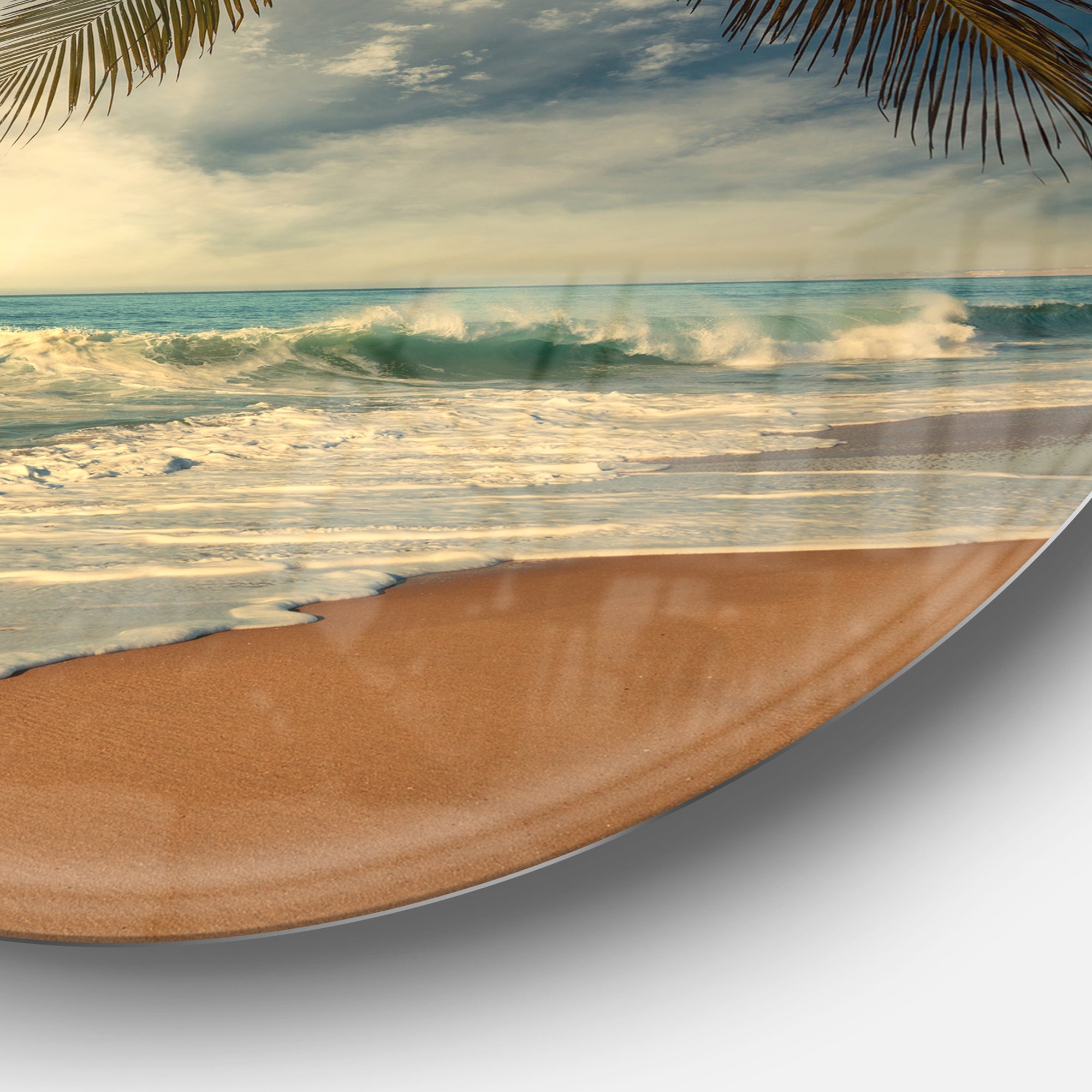 Beautiful Tropical Beach with Palms' Beach Photo Metal Circle Wall Art