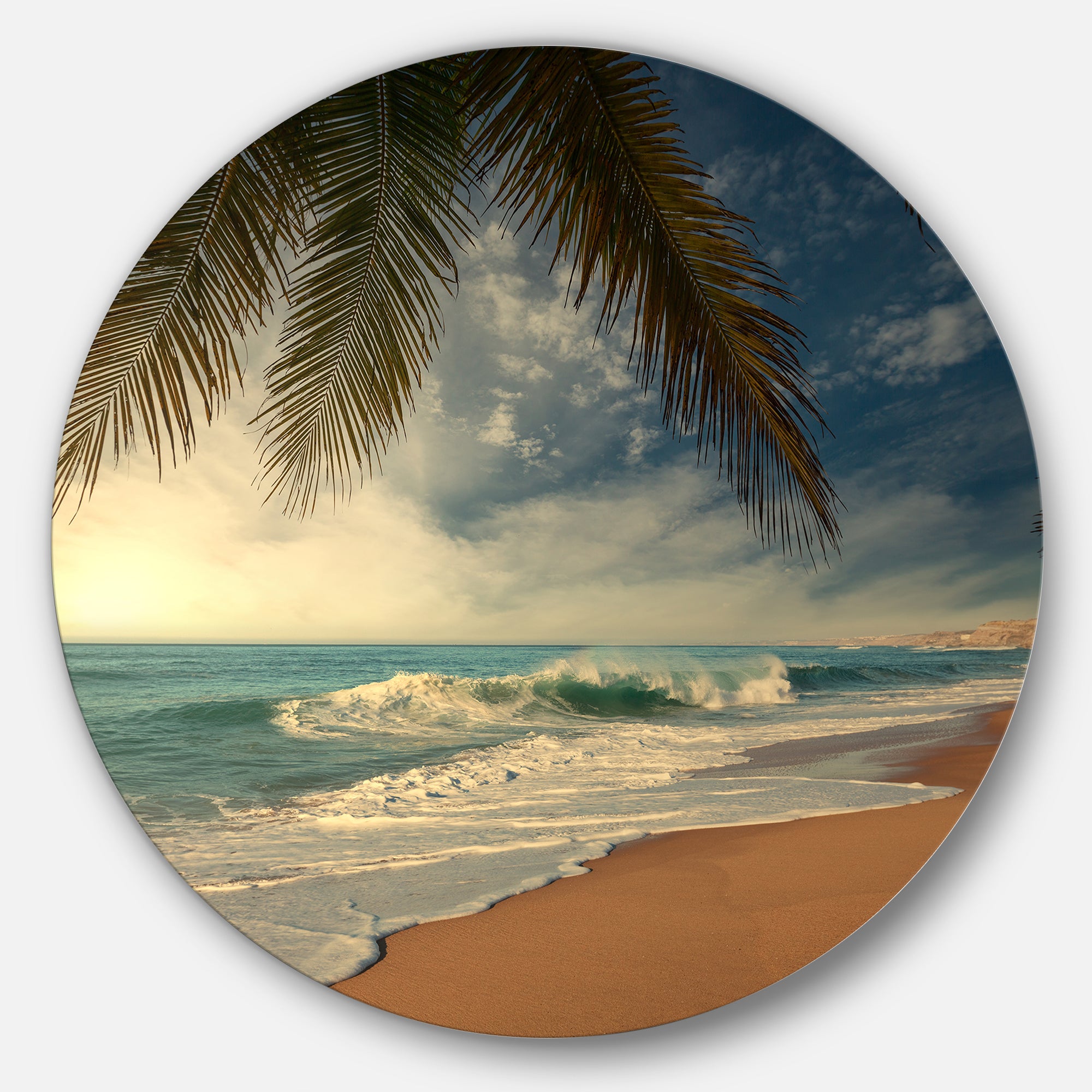 Beautiful Tropical Beach with Palms' Beach Photo Metal Circle Wall Art
