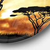 African Woman and Lonely Tree' African Landscape Metal Circle Wall Art