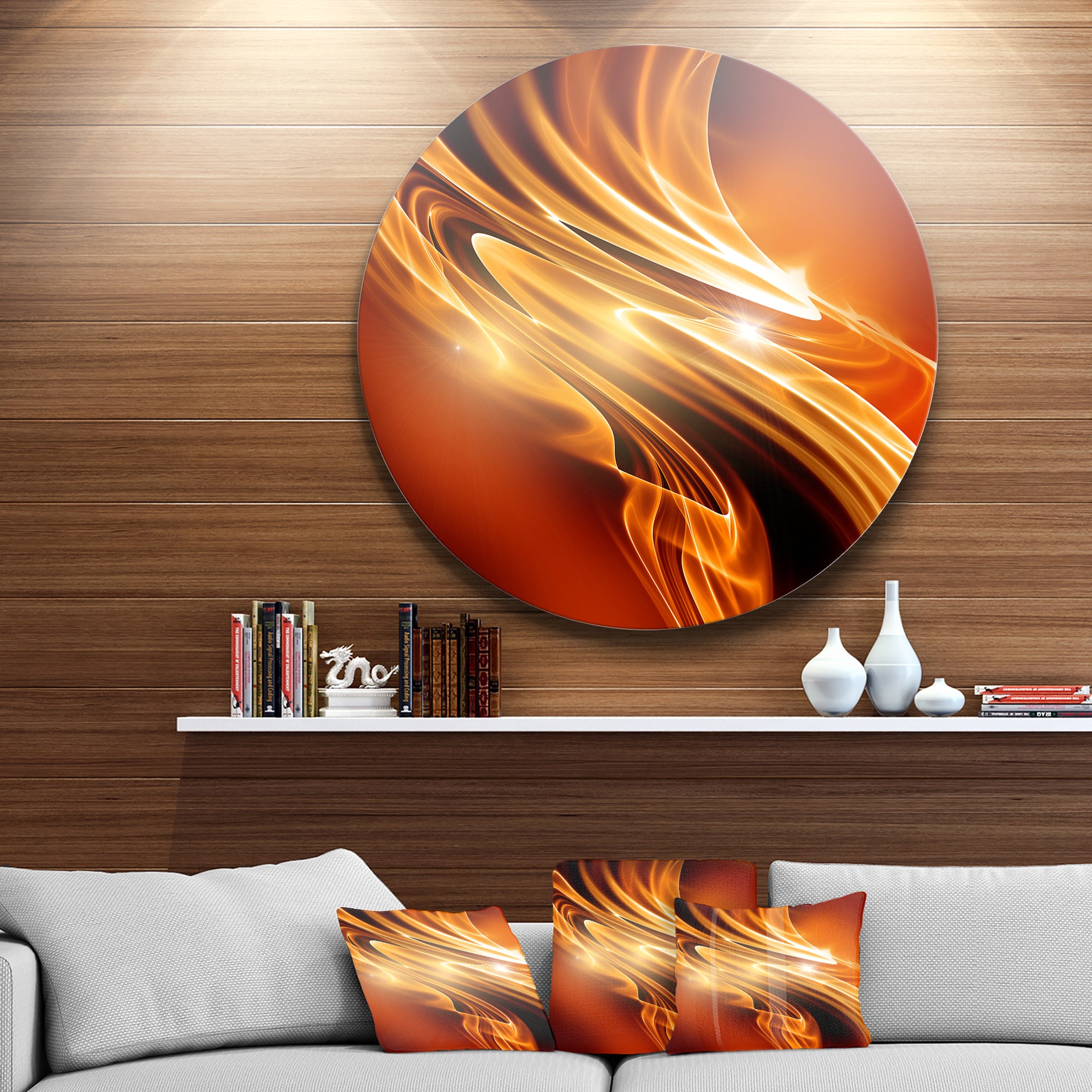 Golden Abstract Fractal Design' Large Abstract Metal Circle Wall Art