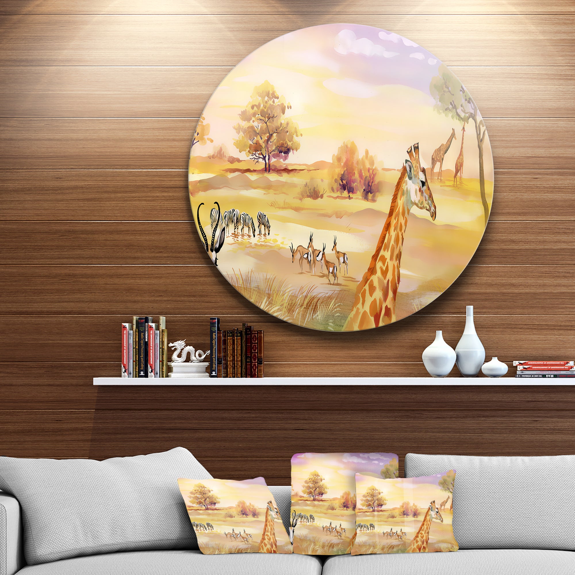 Wildlife of Savannah Illustration' African Metal Circle Wall Art