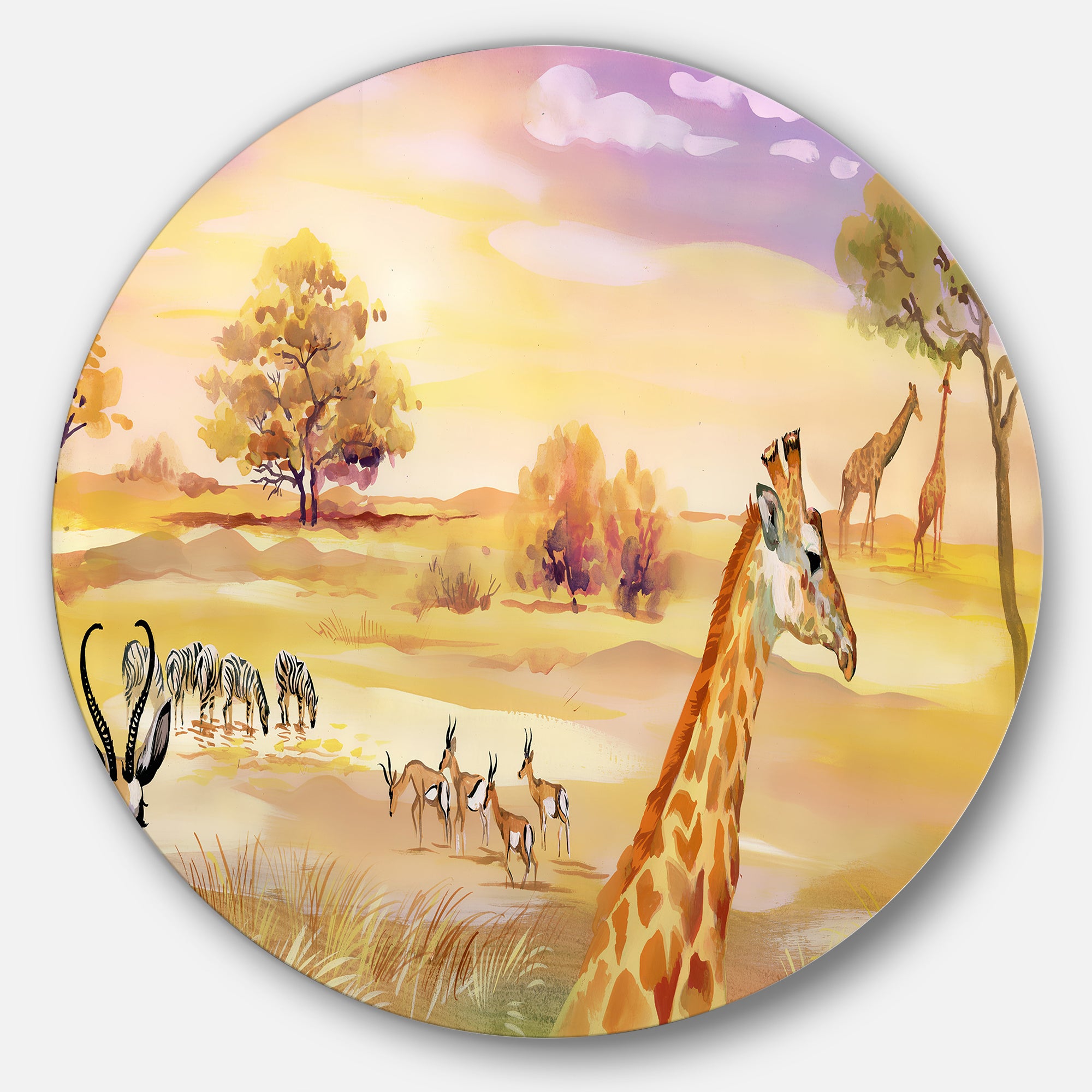 Wildlife of Savannah Illustration' African Metal Circle Wall Art