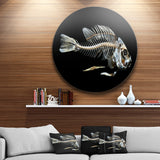 Fish Skeleton Bone on Black' Disc Animal Metal Circle Wall Art