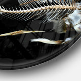 Fish Skeleton Bone on Black' Disc Animal Metal Circle Wall Art