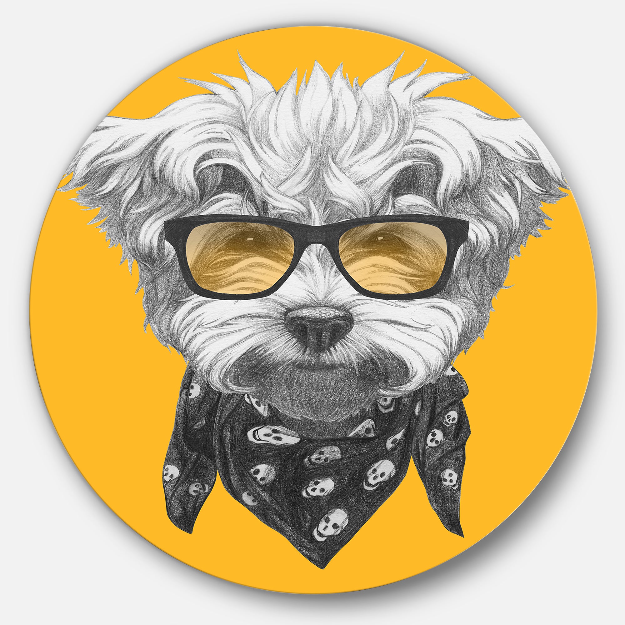 Maltese Poodle with Sunglasses' Disc Animal Metal Circle Wall Decor