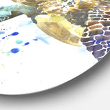 Blue Sea Turtle Illustration' Ultra Vibrant Animal Metal Circle Wall Art