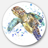 Blue Sea Turtle Illustration' Ultra Vibrant Animal Metal Circle Wall Art