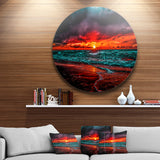 Red Sunset over Blue Waters' Ultra Vibrant Seascape Metal Circle Wall Art