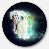 White Tiger with Open Jaws' Ultra Glossy Animal Oversized Metal Circle Wall Art
