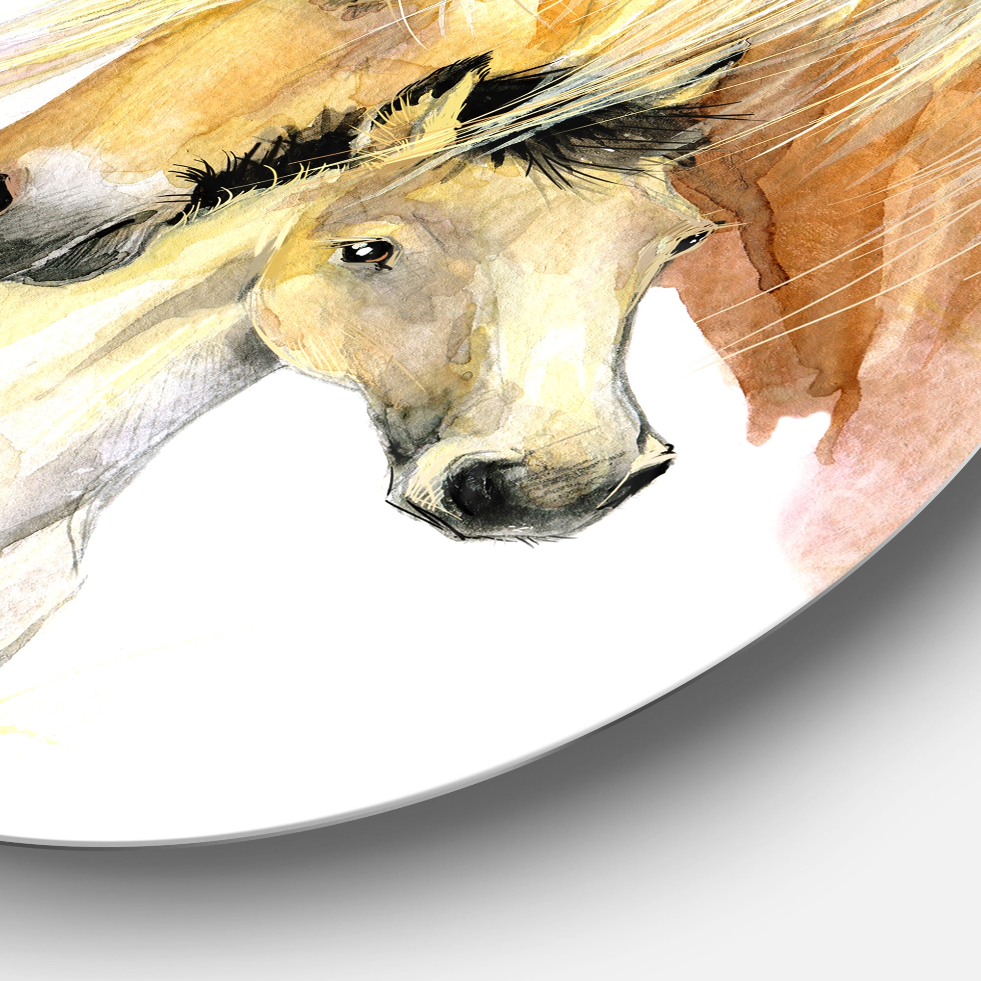 Horse Mom Baby Watercolor' Ultra Glossy Animal Oversized Metal Circle Wall Art