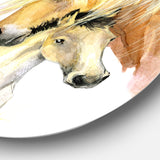 Horse Mom Baby Watercolor' Ultra Glossy Animal Oversized Metal Circle Wall Art