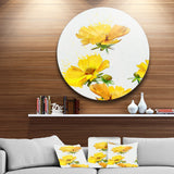 Beautiful Yellow Flowers on White' Floral Metal Round Wall Decor