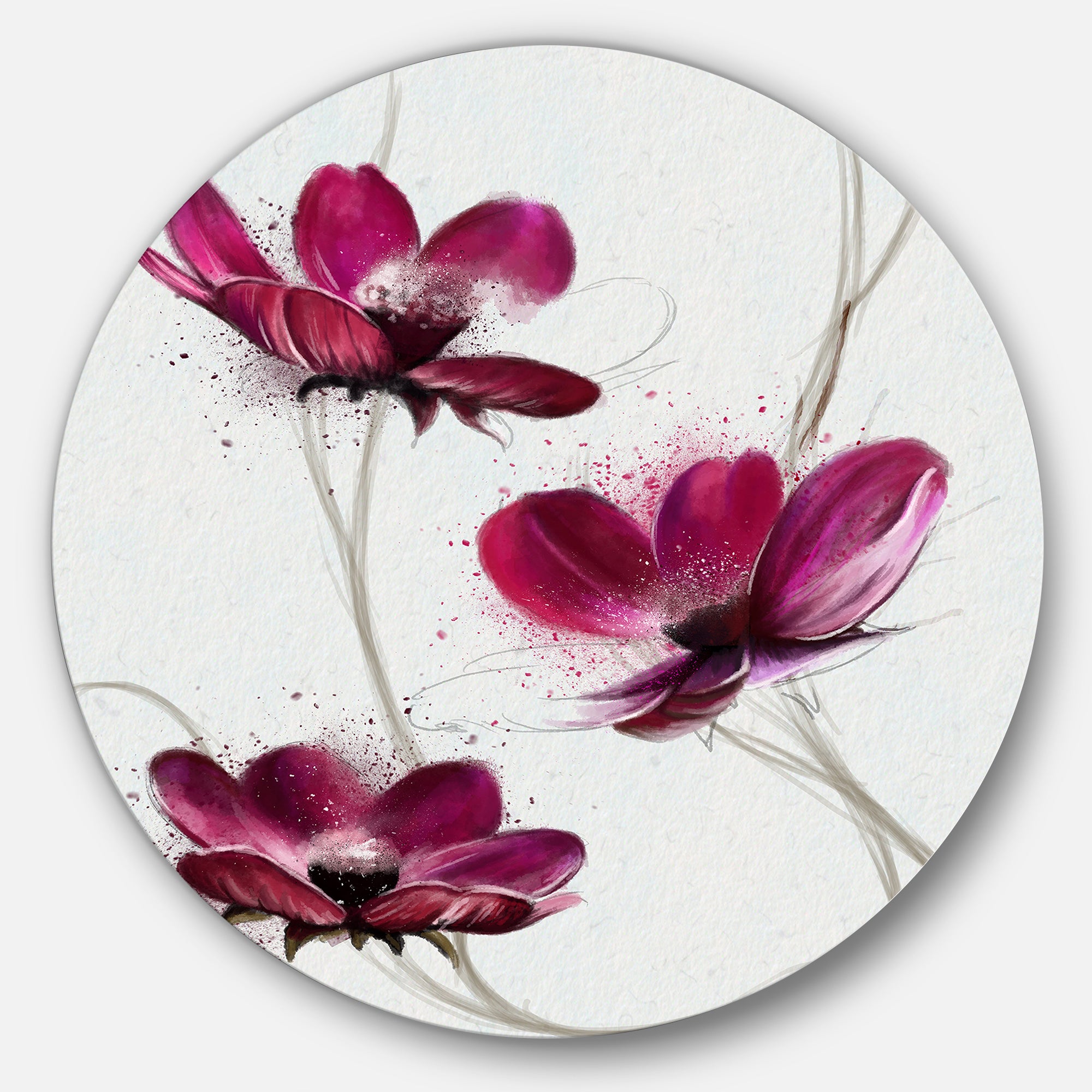 Lovely Red Watercolor Poppies' Disc Flowers Large Metal Circle Wall Artwork
