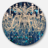 Blue Vintage Crystal Chandelier' Disc Flower Artwork on Large Metal Circle Wall Art