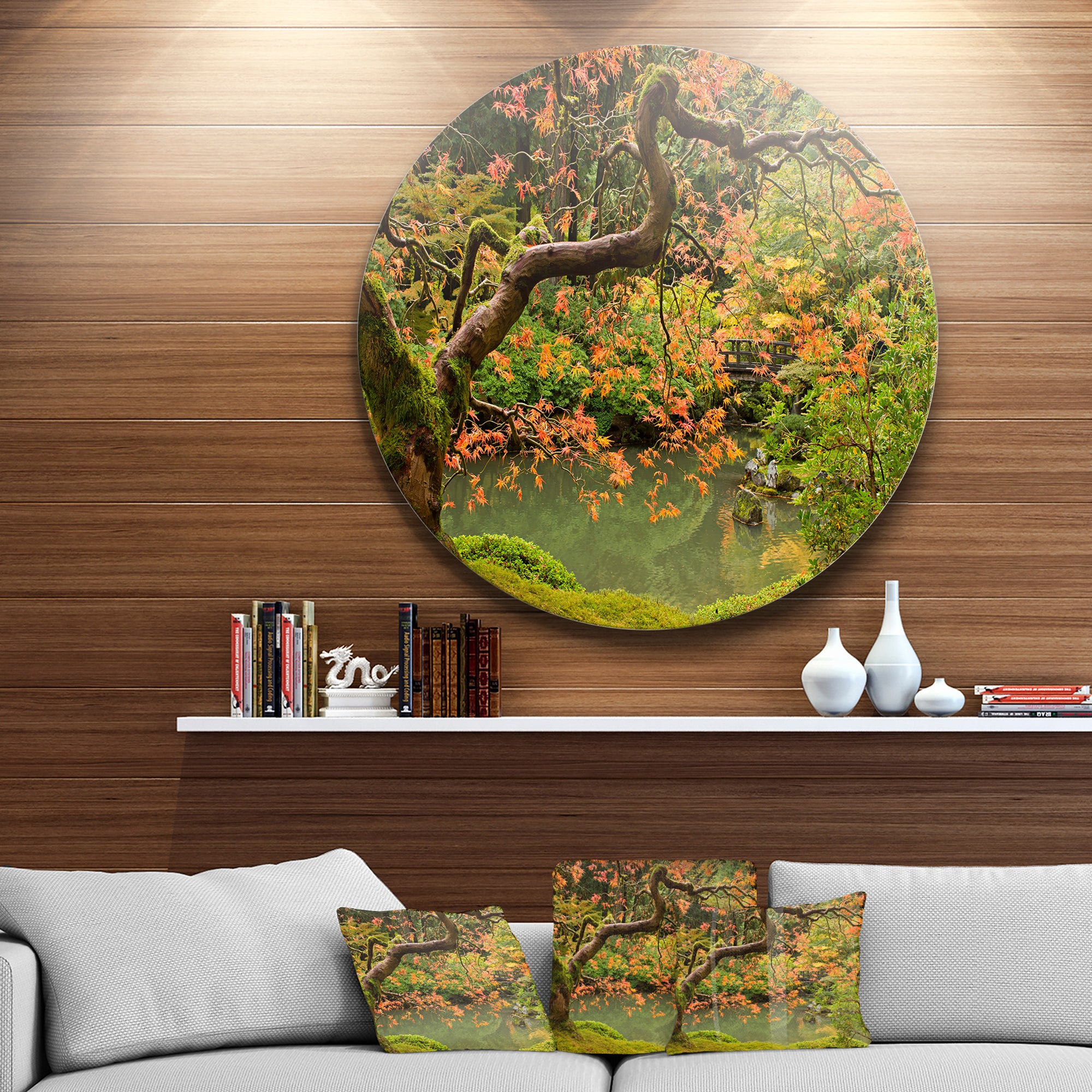 Japanese Garden Fall Season' Disc Large Landscape Metal Circle Wall Art