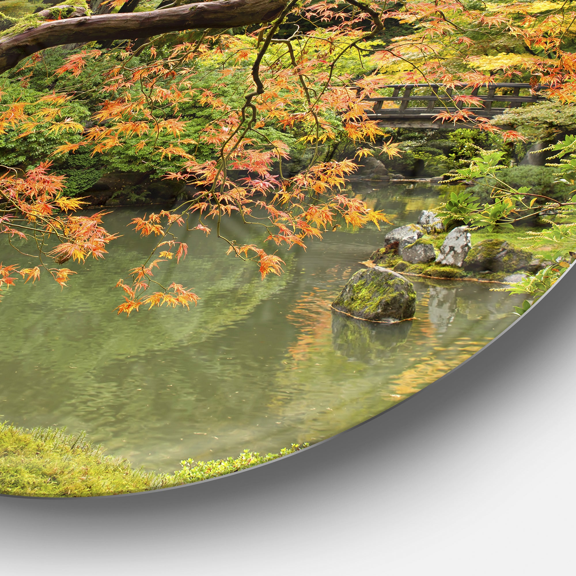 Japanese Garden Fall Season' Disc Large Landscape Metal Circle Wall Art