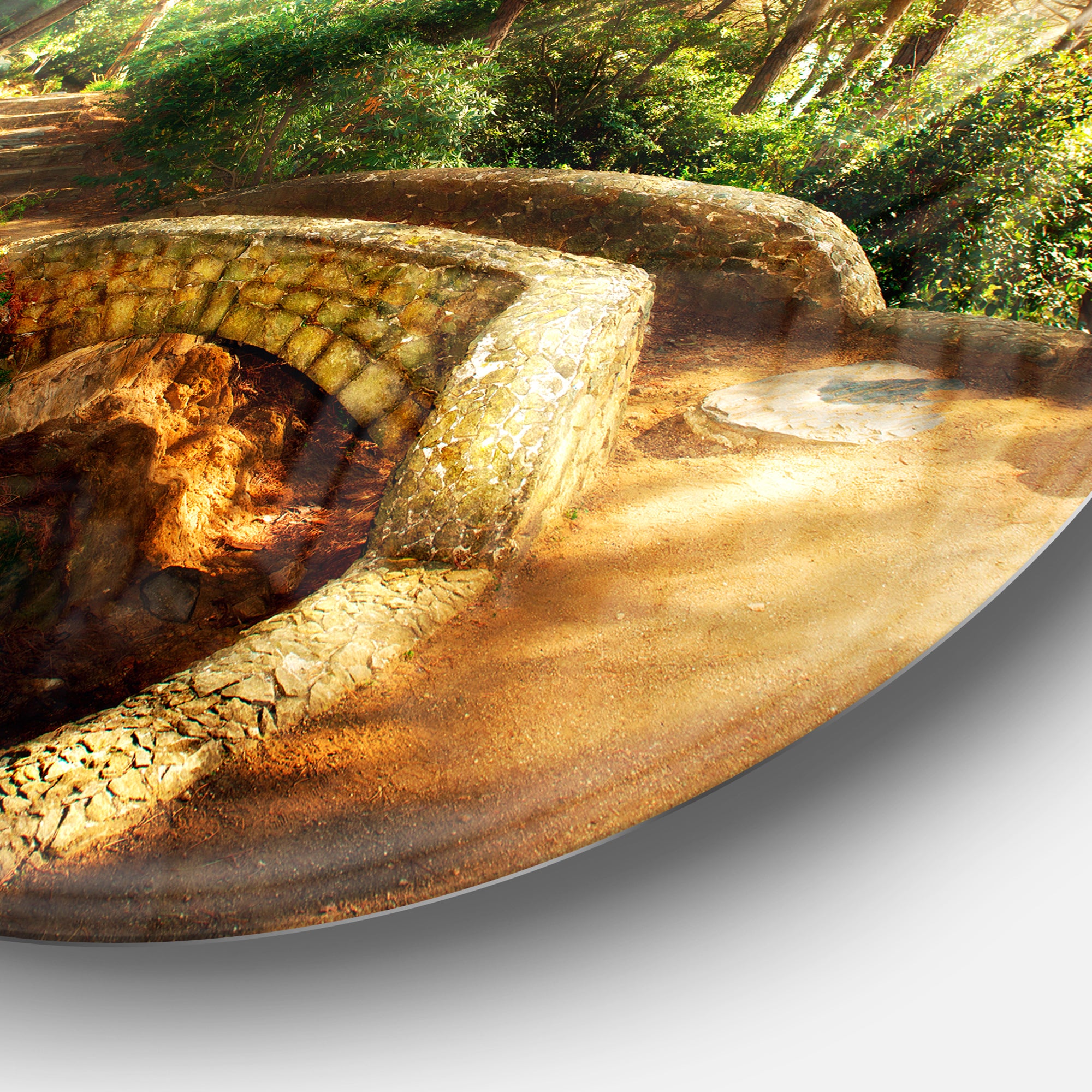 Bright Sun in Mystical Park' Disc Large Landscape Metal Circle Wall Art