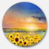 Sunset over Golden Sunflower Field' Disc Floral Metal Circle Wall Art