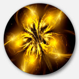 Shiny Gold Fractal Flower on Black' Disc Floral Metal Circle Wall Art