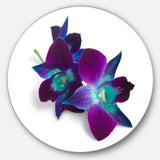 Deep Purple Orchid Flowers on White' Disc Flowers Metal Circle Wall Artwork