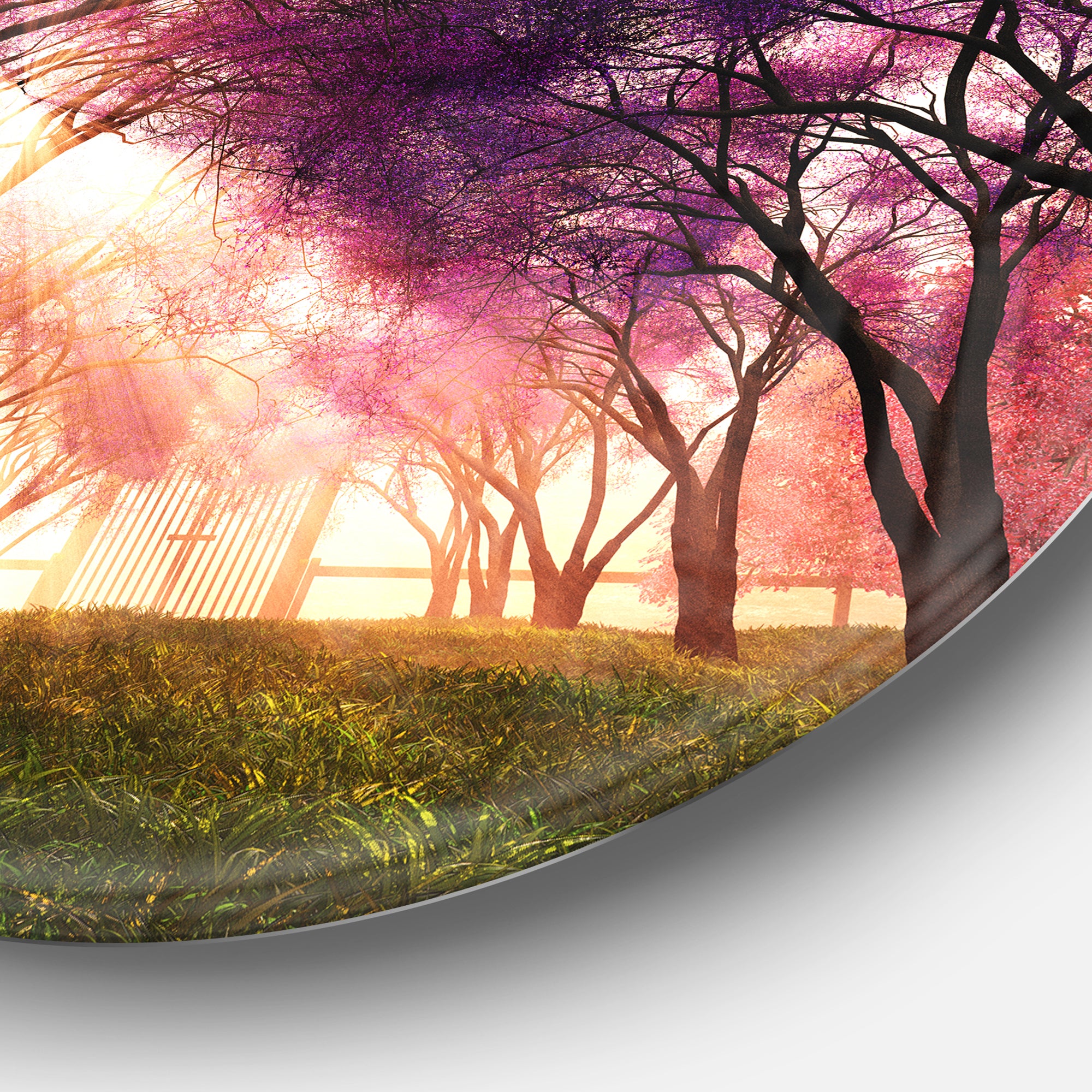 Cherry Blossoms Japan Garden' Disc Landscape Metal Circle Wall Art