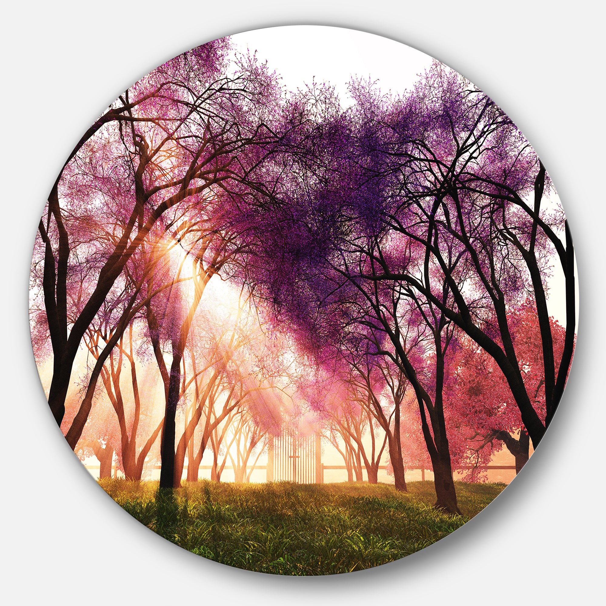 Cherry Blossoms Japan Garden' Disc Landscape Metal Circle Wall Art