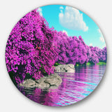 Beautiful Row of Cherry Blossoms' Disc Landscape Metal Circle Wall Art