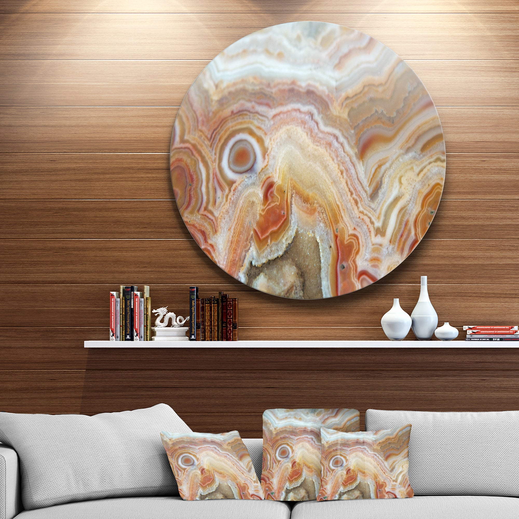 Strips and Ovals on Agate' Disc Abstract Metal Circle Wall Art Print