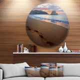 Trodden Sand on Ocean Beach' Seashore Photo Metal Circle Wall Art