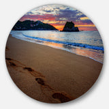 Trodden Sand on Ocean Beach' Seashore Photo Metal Circle Wall Art