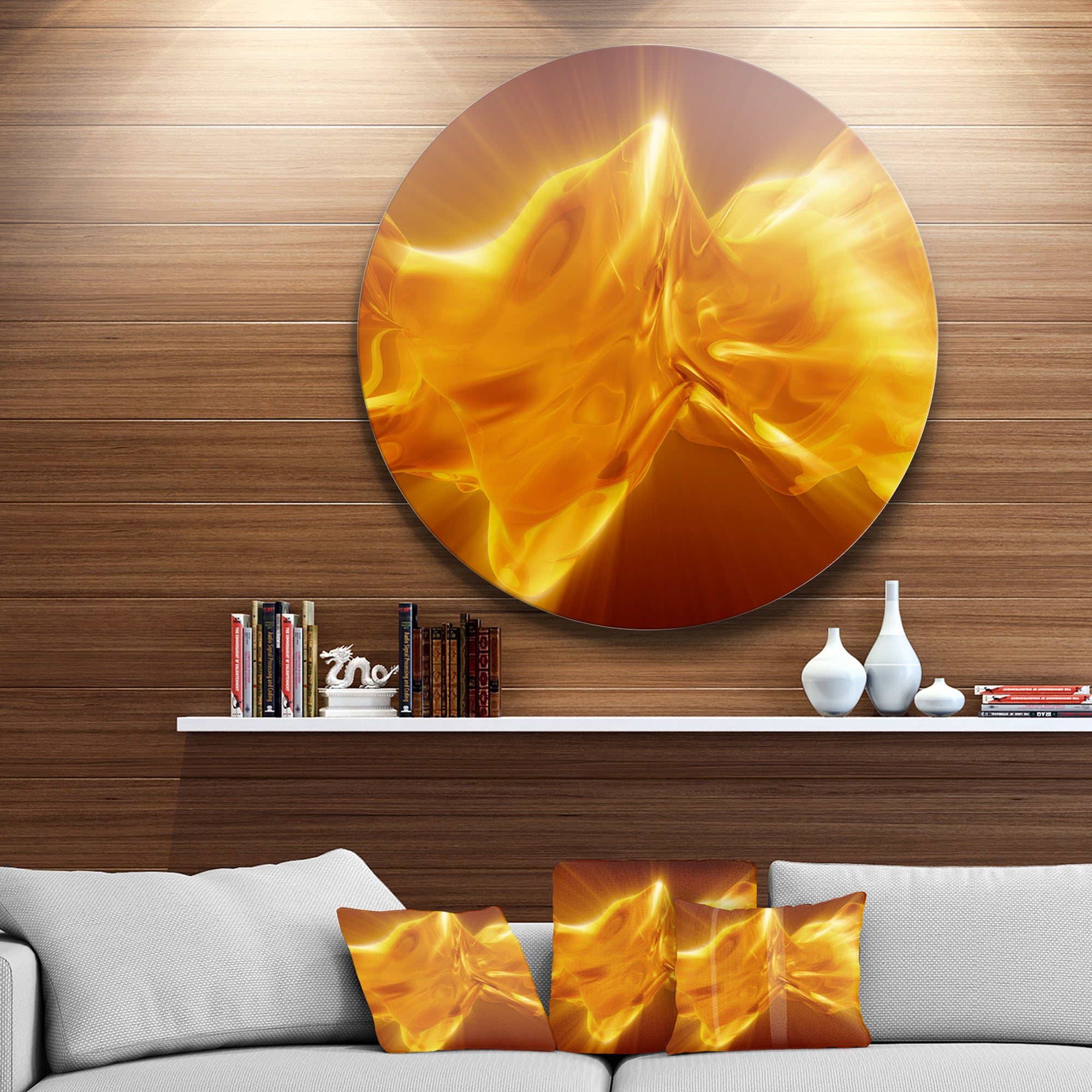Plasmas and Liquid With Fiery Shine' Abstract Metal Circle Wall Art Print