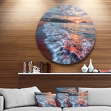 Calm Seashore with Rushing Waters' Seashore Metal Circle Wall Art