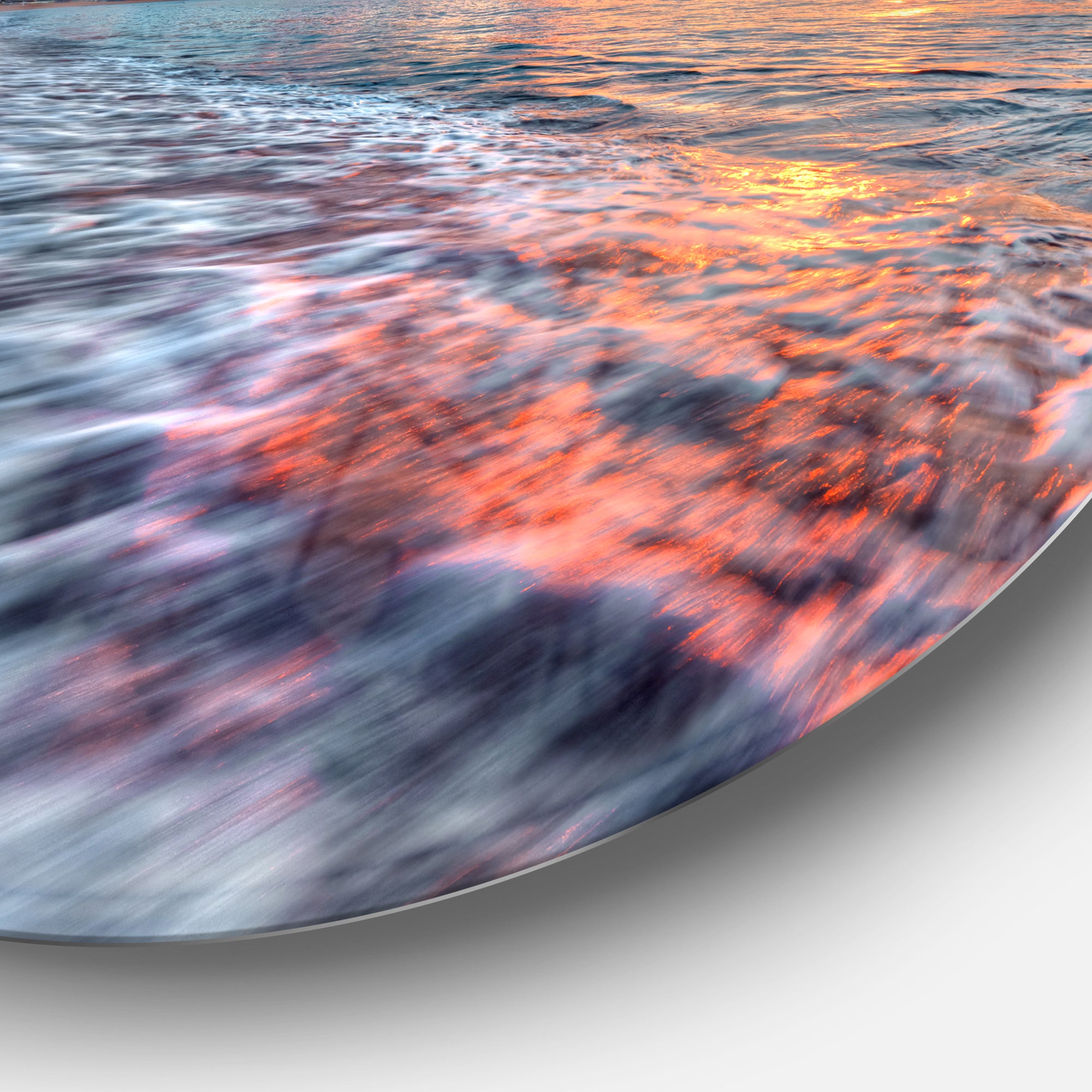 Calm Seashore with Rushing Waters' Seashore Metal Circle Wall Art