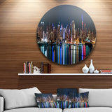 New York Midtown Night Panorama' Extra Large Metal Circle Wall Art