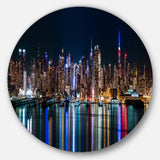 New York Midtown Night Panorama' Extra Large Metal Circle Wall Art
