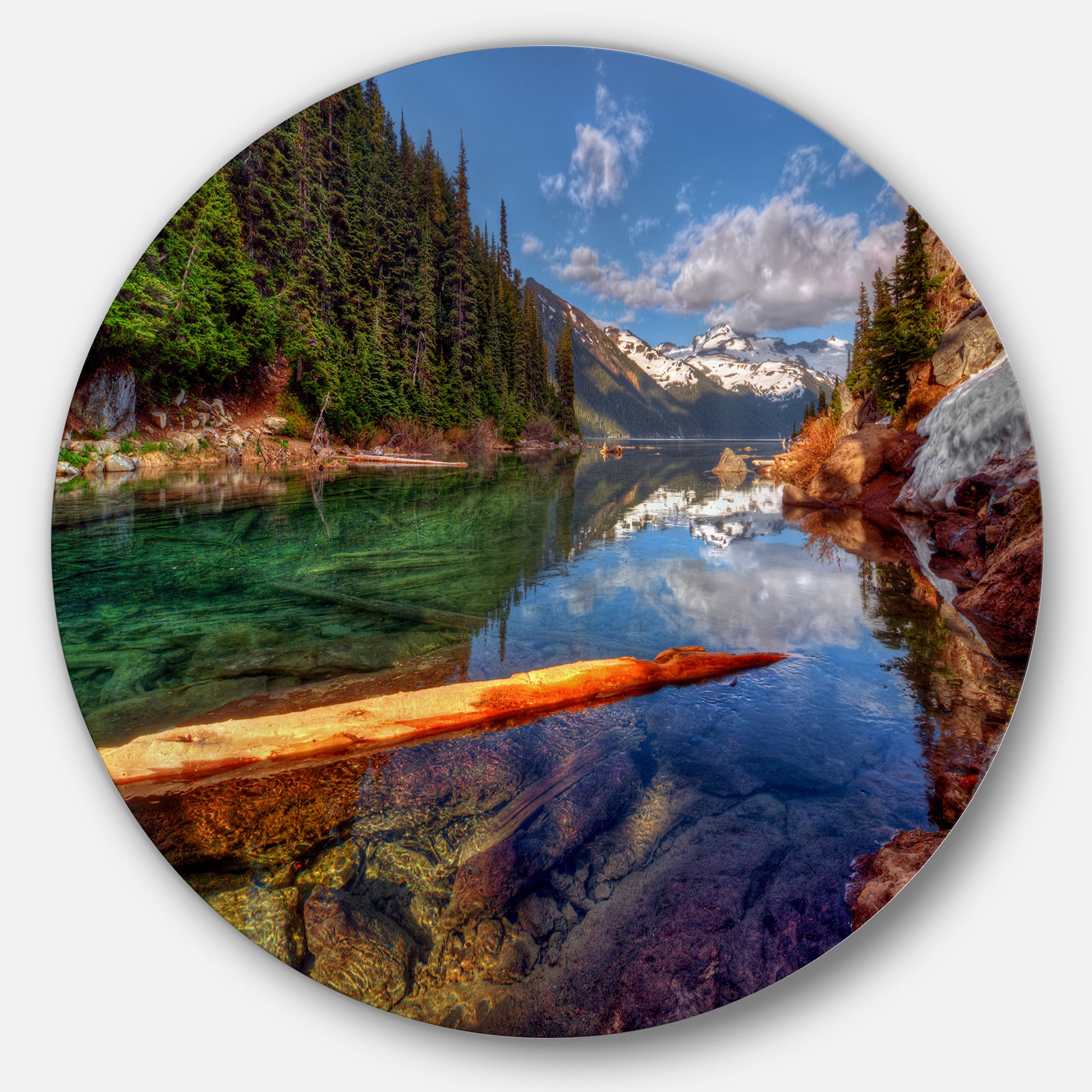 Floating Lake in Mountain Lake' Large Landscape Metal Circle Wall Art