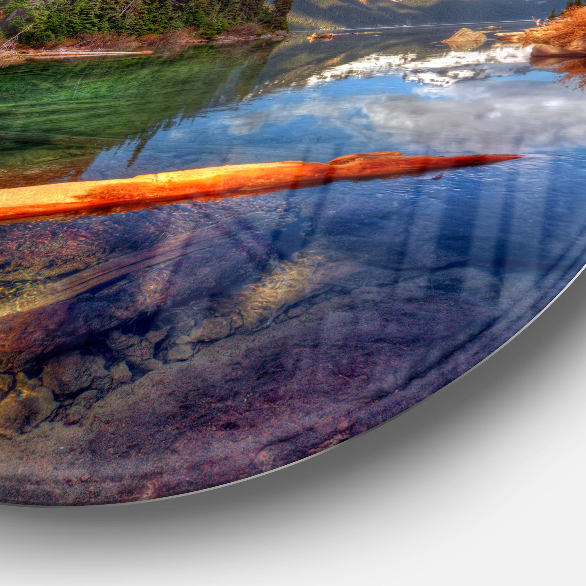 Floating Lake in Mountain Lake' Large Landscape Metal Circle Wall Art
