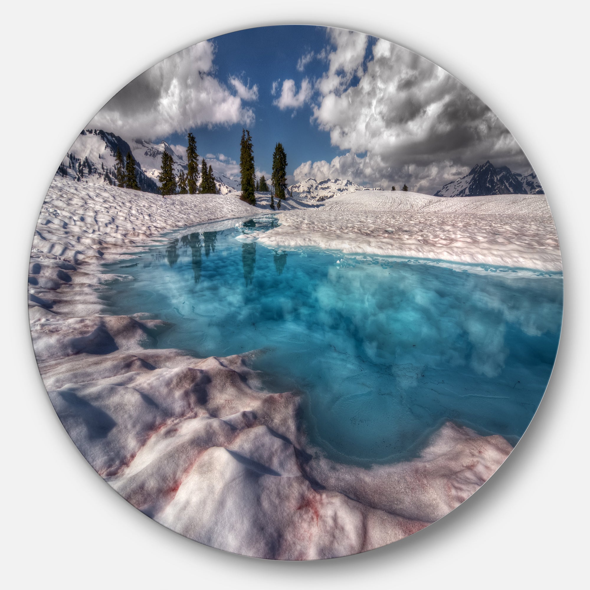 Amazing Blue Melt Lake in Fog' Large Landscape Metal Circle Wall Art