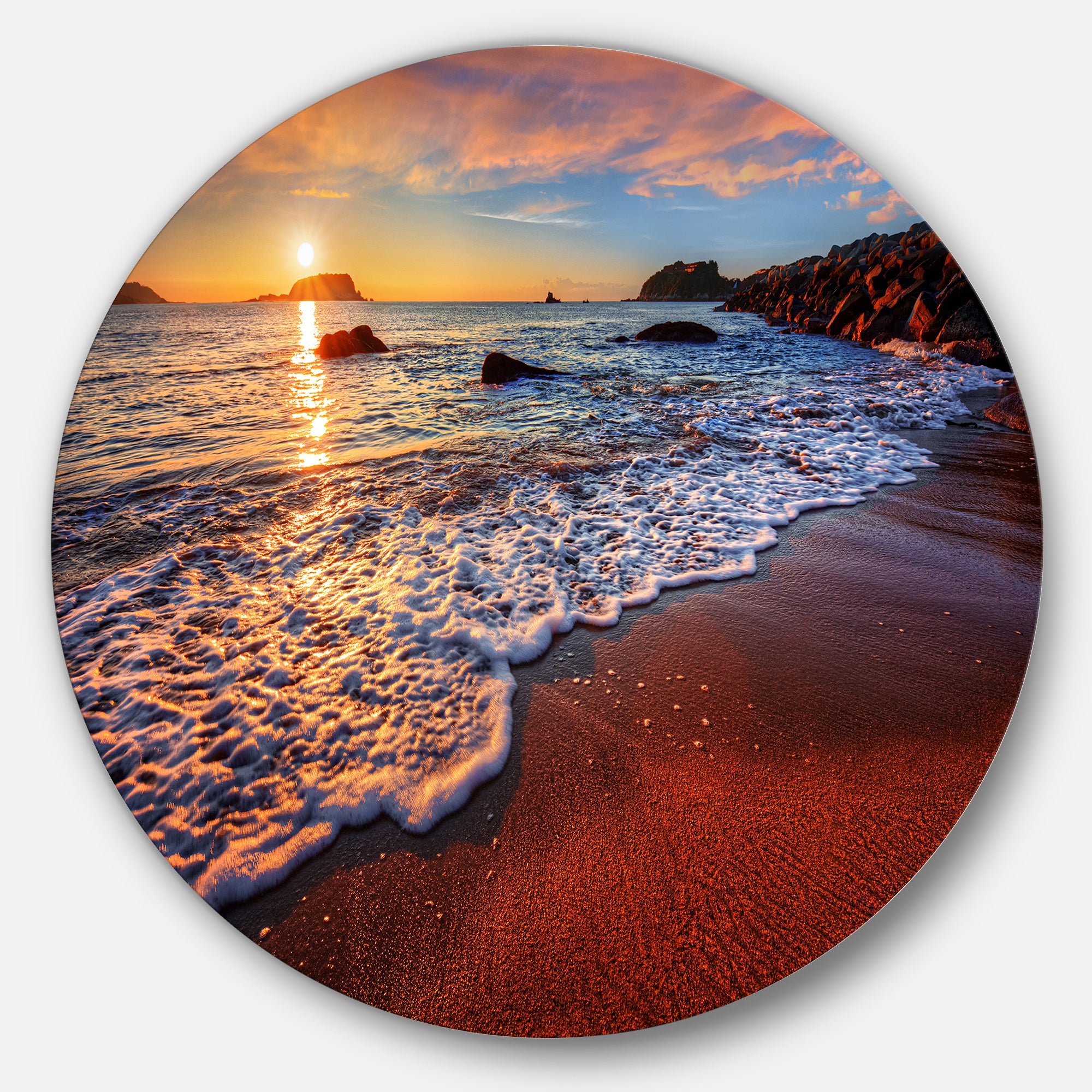 Stunning Ocean Beach at Sunset' Seashore Metal Circle Wall Art