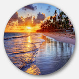 Beach Side Resort With Palm Trees' Seashore Metal Circle Wall Art