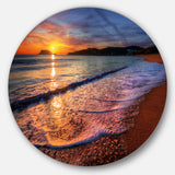 Foaming Waves at Beautiful Sunset' Seashore Metal Circle Wall Art