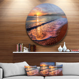 Foaming Waves at Beautiful Sunset' Seashore Metal Circle Wall Art