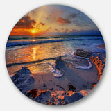 Beautiful Seashore with Yellow Sun' Seashore Metal Circle Wall Art