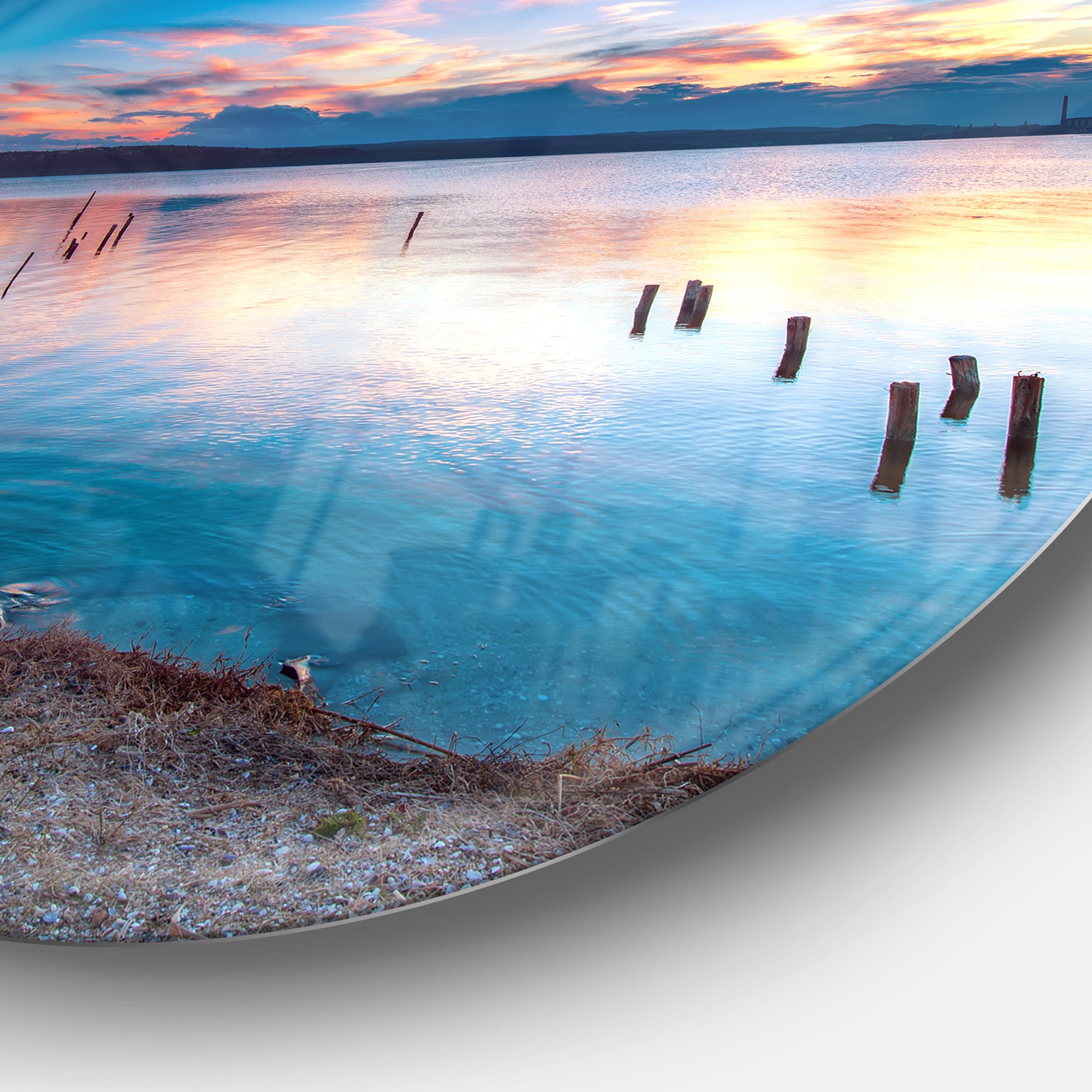 Bright Blue Sky and Blue Waters' Seashore Metal Circle Wall Art
