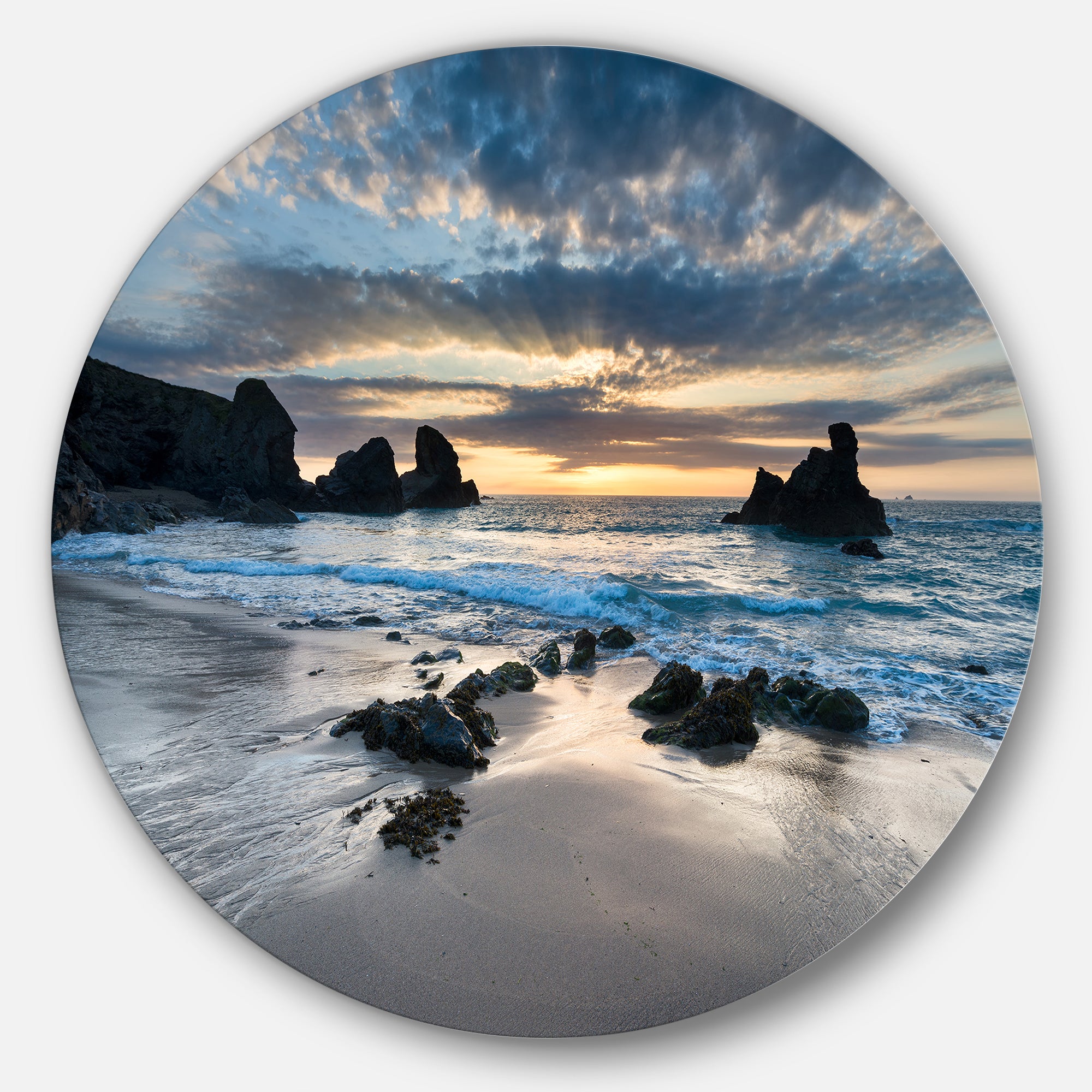 Beautiful Porthcothan Bay' Seashore Metal Circle Wall Art