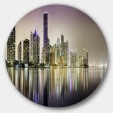 Miami Downtown Night Panorama' Extra Large Metal Circle Wall Art